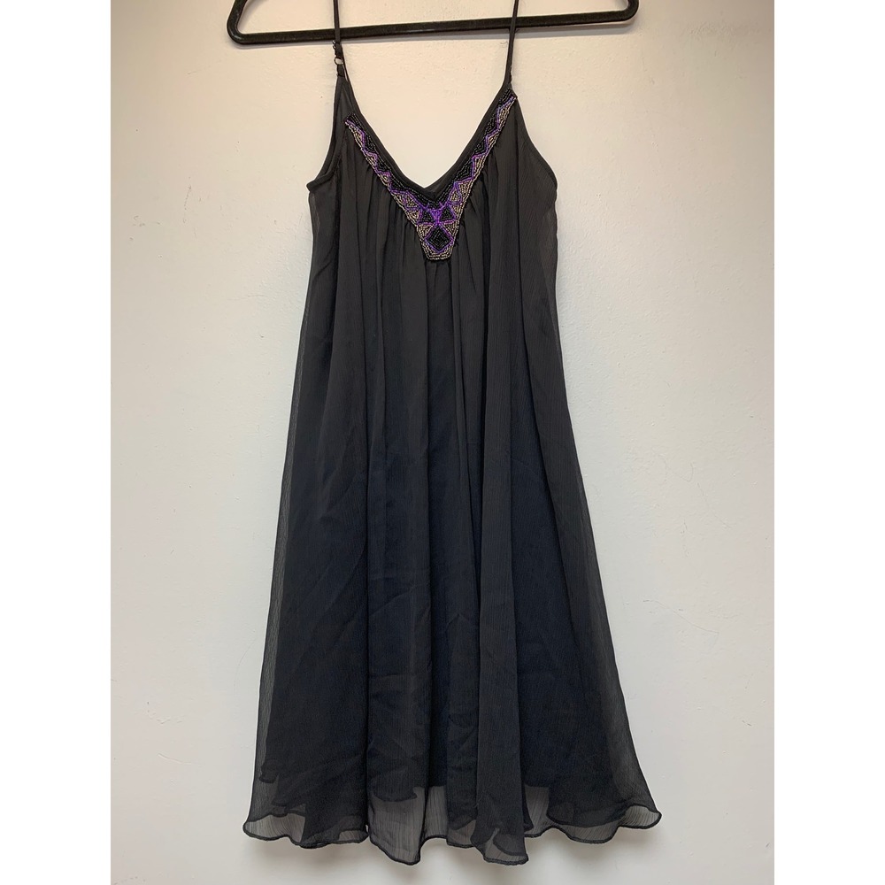 Express Beaded V-Neck Babydoll Dress Womens Small Black Excellent Whimsigoth Boh